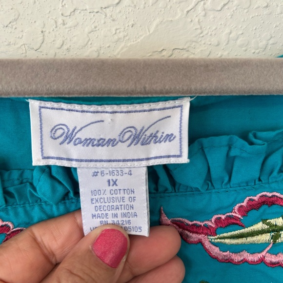 Teal Embroidered Boho Dress, Folk Floral Mummu Dress, Cotton Vintage Inspired - Picture 4 of 6